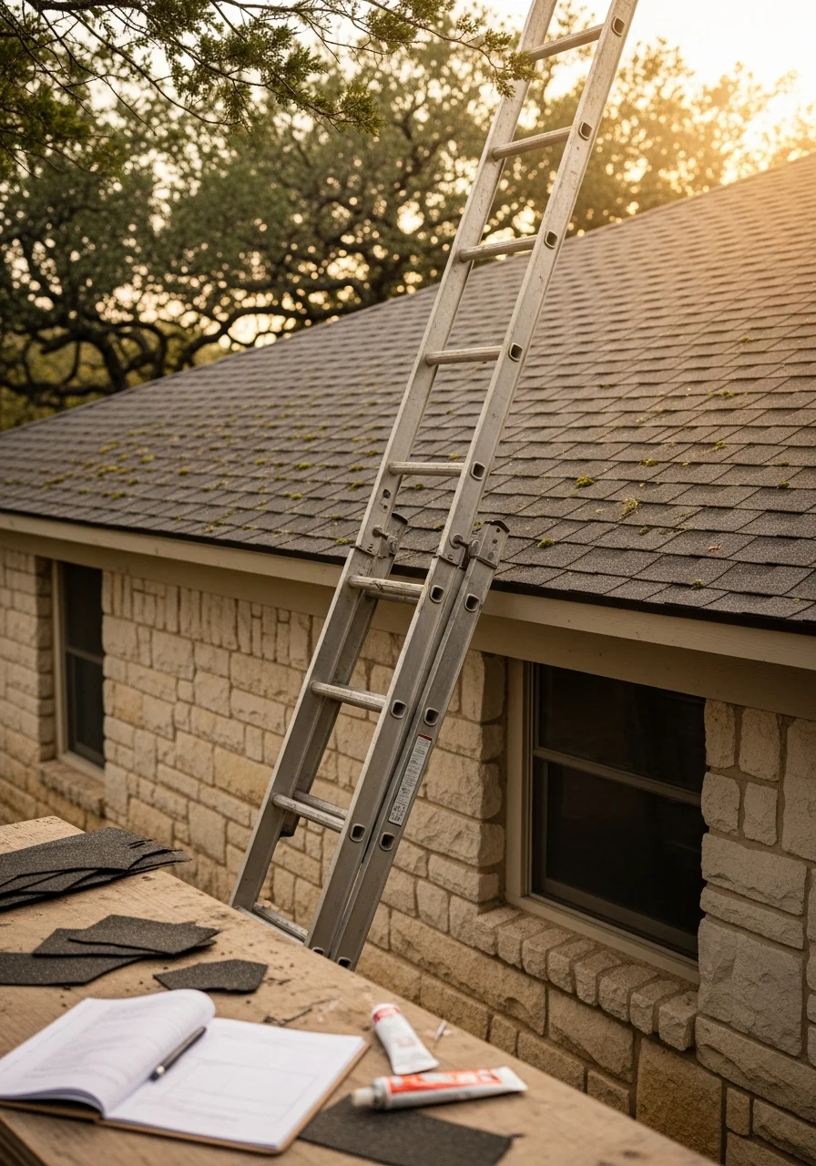 Experienced technician performing detailed inspection on residential home in Austin-area neighborhood.