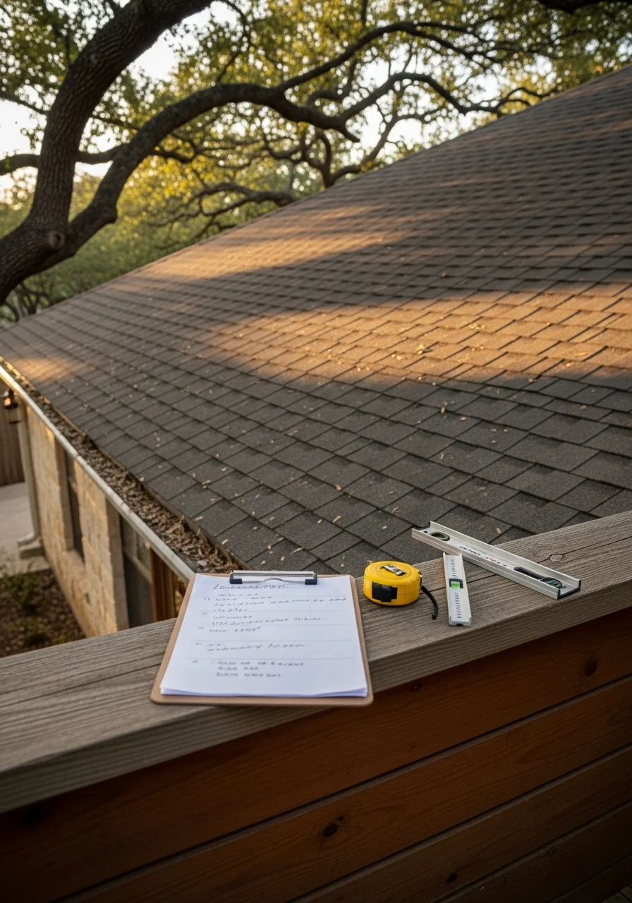 Professional contractor conducting thorough property assessment in Georgetown or Cedar Park residential area.